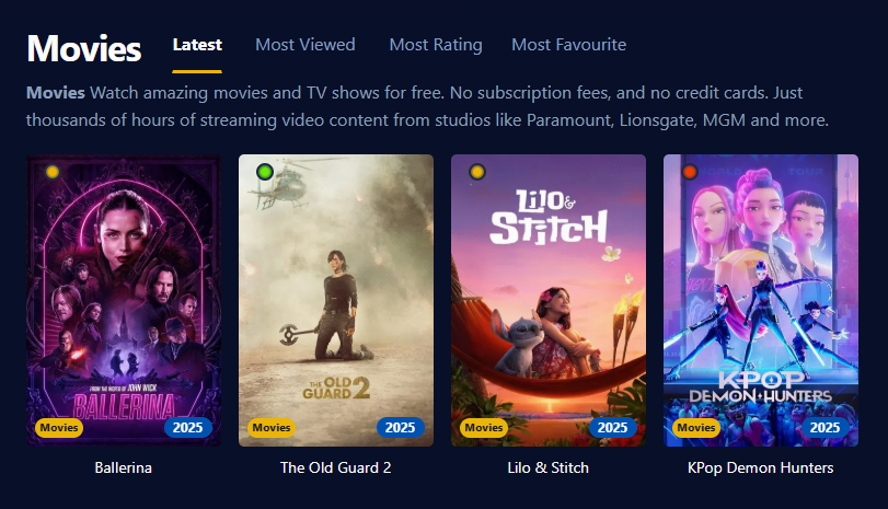 Screenshot of Cinego interface